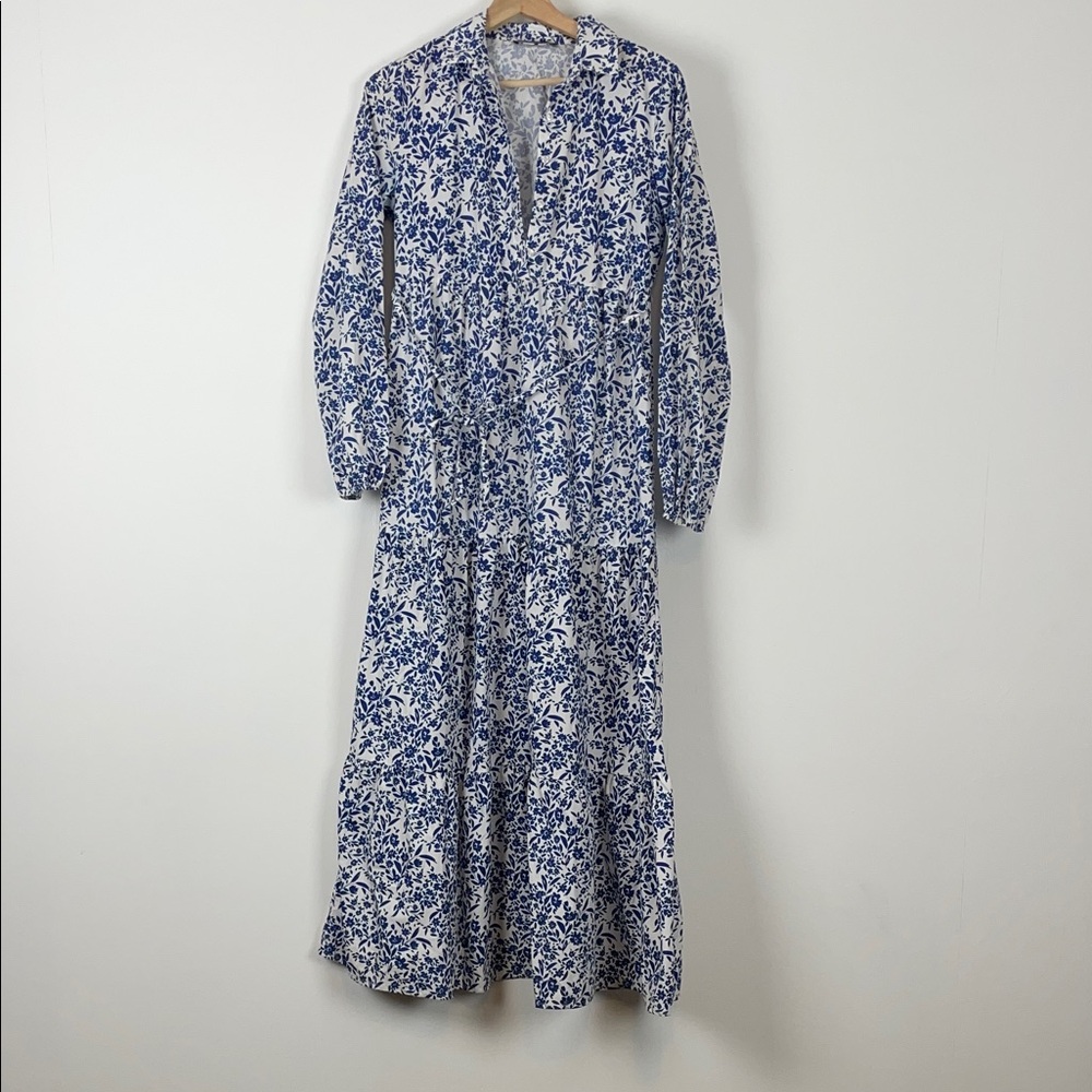 LC Waikiki  Blue Floral Tiered Long Sleeve Women's 4 Collar Maxi Maternity Dress